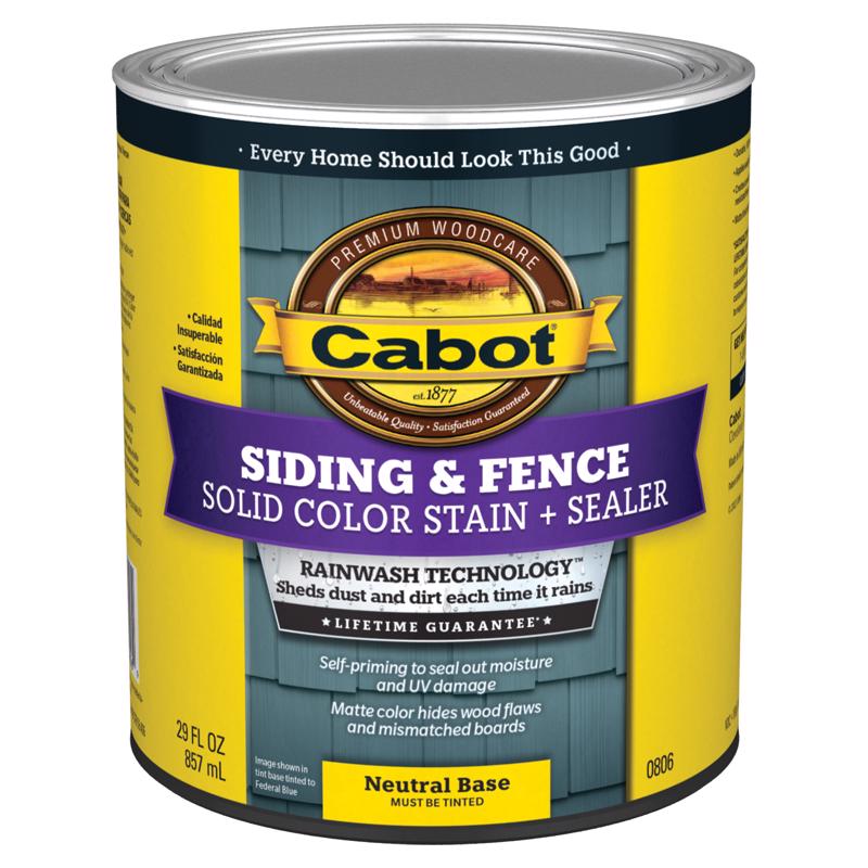 Cabot 800 Series 140.0000806.005 Solid Color Siding Stain, Natural Flat, Liquid, 1 qt, Can, Pack of 4 special